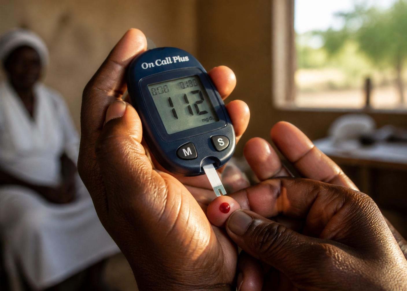 Nurse taking a blood pressure reading at a mobile screening